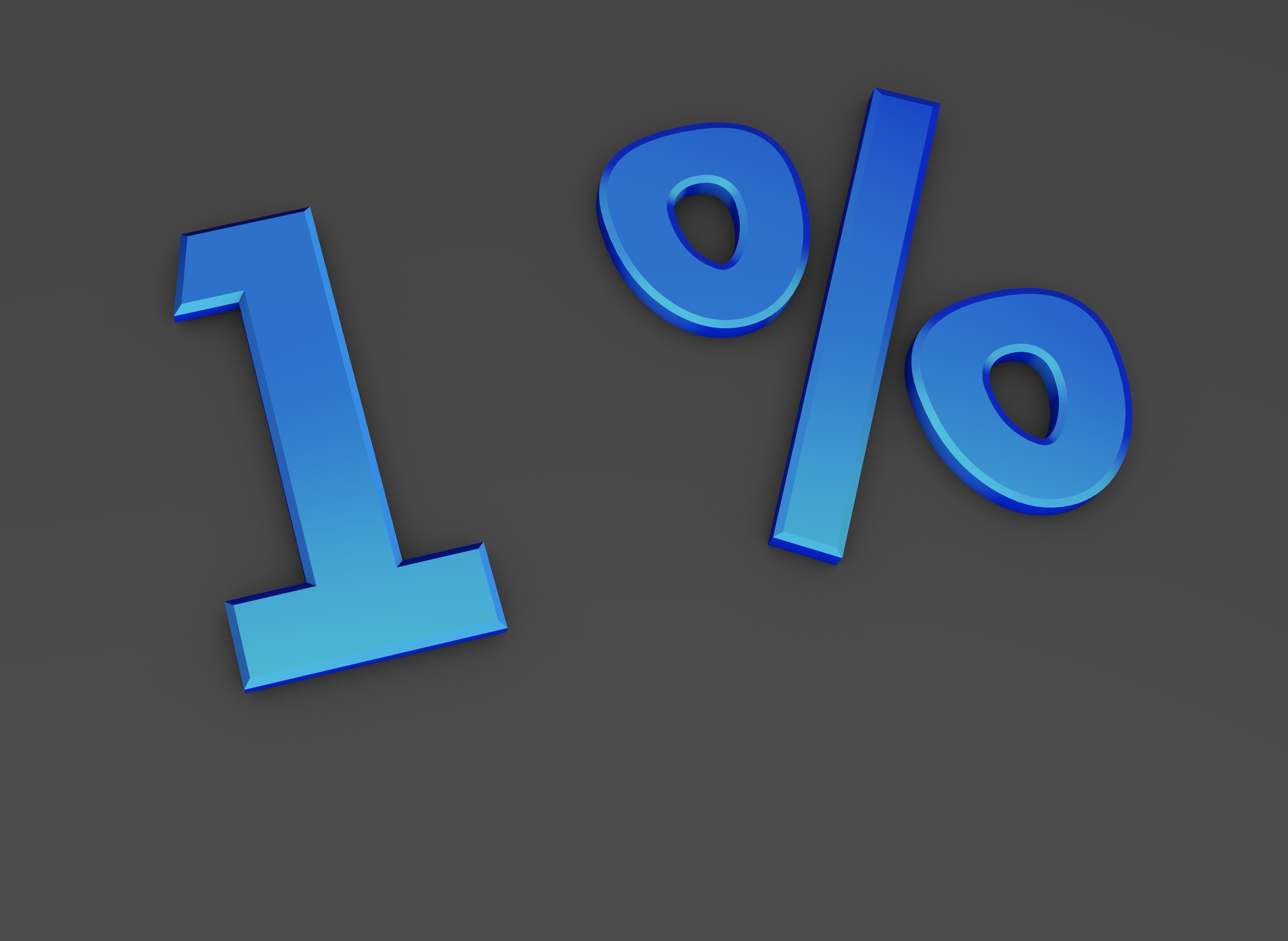 A blue logo that reads “1%” placed over a grey-black background